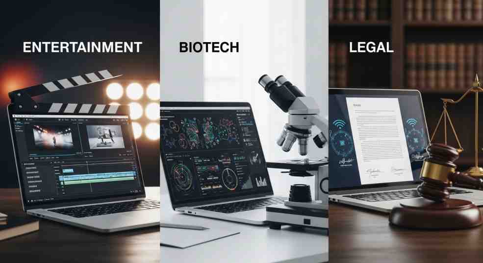 Top remote industries in California beyond software engineering: Entertainment, Biotech, and Law.